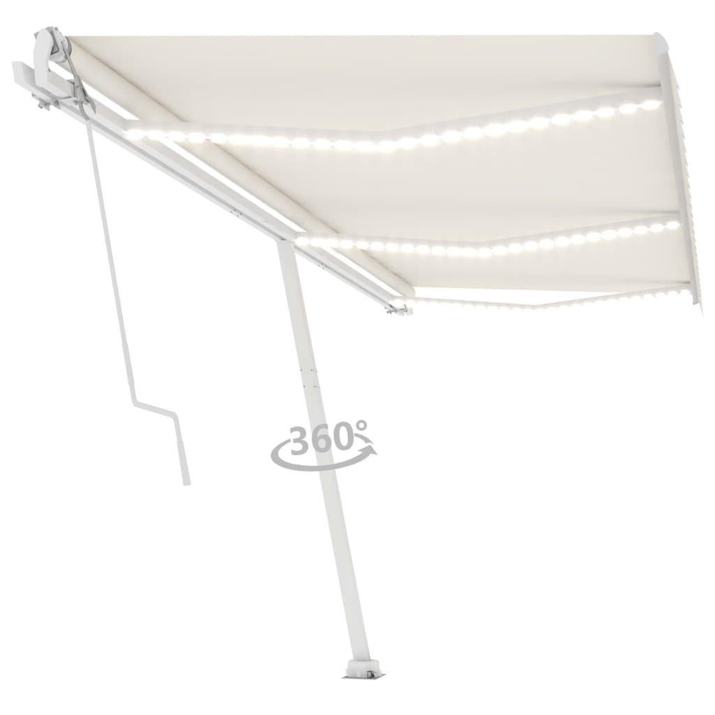 Markise m. LED + vindsensor 600x350 cm automatisk cremefarvet