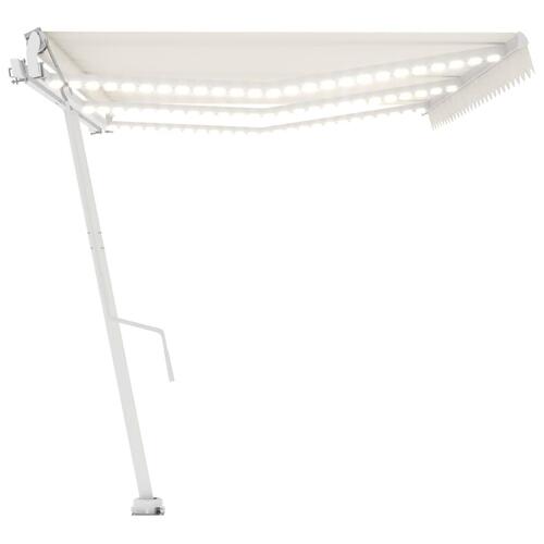 Markise m. LED + vindsensor 600x350 cm automatisk cremefarvet