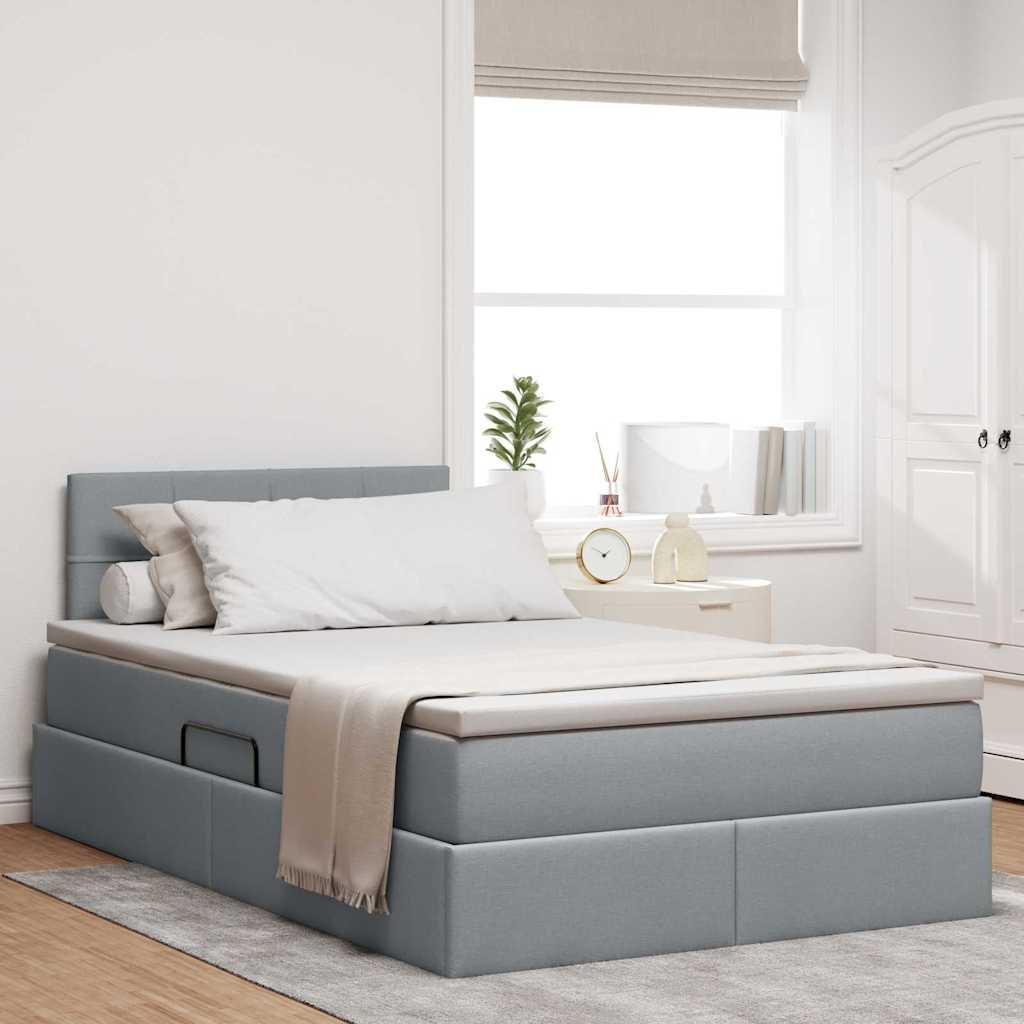 Seng med opbevaring og LED med madras Lysegrå 120 x 200 cm Stof billede