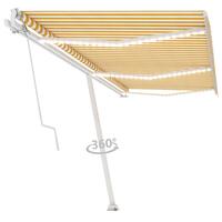 Markise m. LED + vindsensor 600x350 cm automatisk gul og hvid