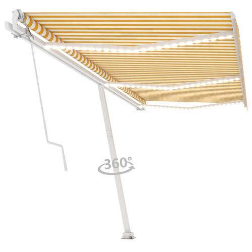 Markise m. LED + vindsensor 600x350 cm automatisk gul og hvid
