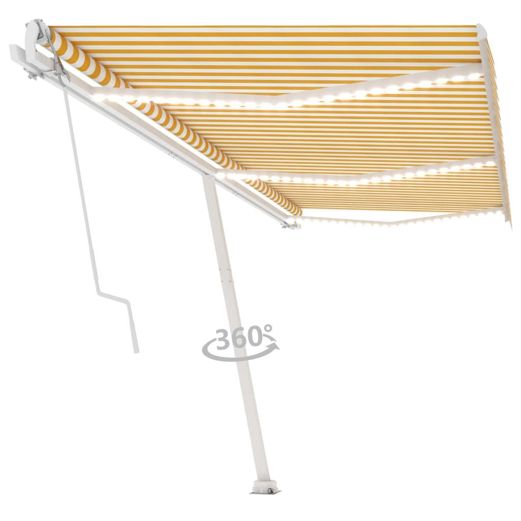 Markise m. LED + vindsensor 600x350 cm automatisk gul og hvid