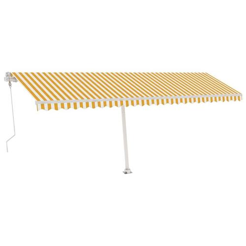 Markise m. LED + vindsensor 600x350 cm automatisk gul og hvid