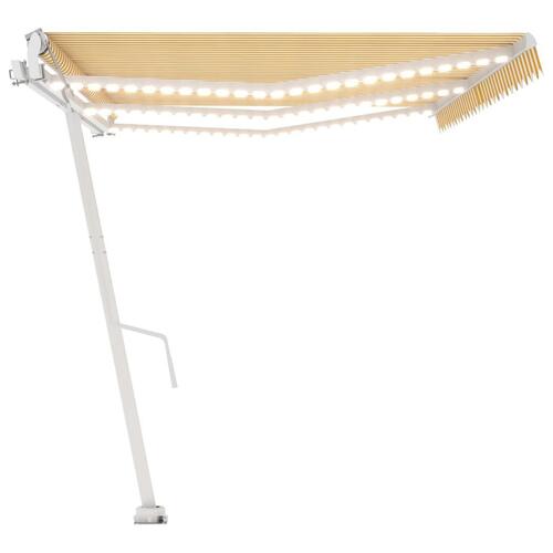 Markise m. LED + vindsensor 600x350 cm automatisk gul og hvid