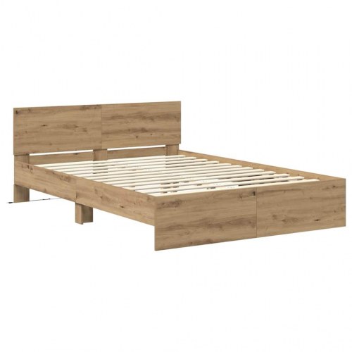 Sengestel med LED og hovedgavl - artisan egetræ 135 x 190 cm