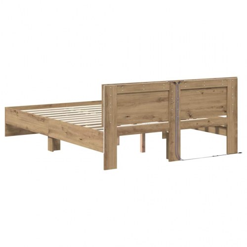 Sengestel med LED og hovedgavl - artisan egetræ 135 x 190 cm