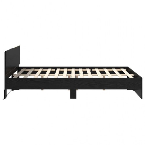 Sengestel med LED og hovedgærde - sort eg, 135 x 190 cm