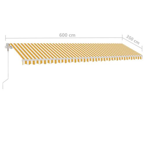 Markise m. LED + vindsensor 600x350 cm automatisk gul og hvid