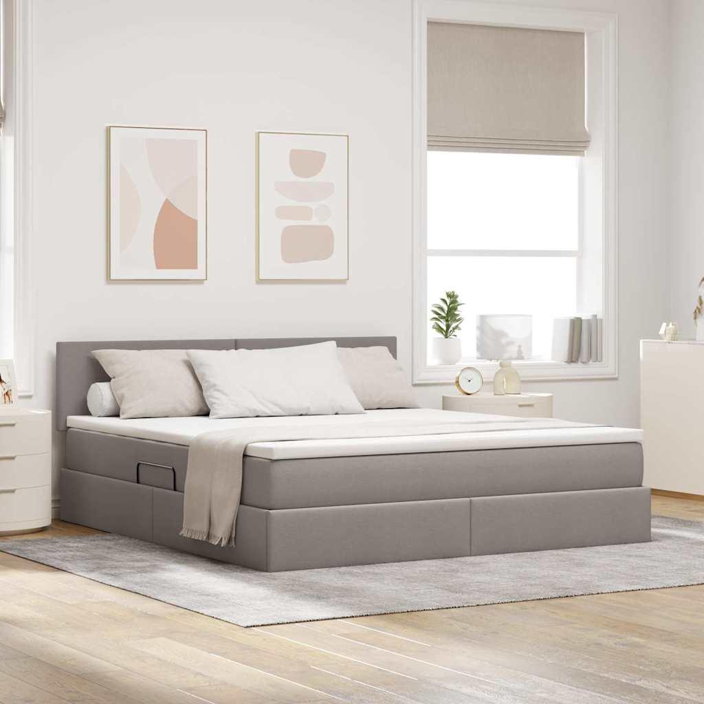 Seng med opbevaring og LED med madras Gråbrun 180 x 200 cm Stof billede