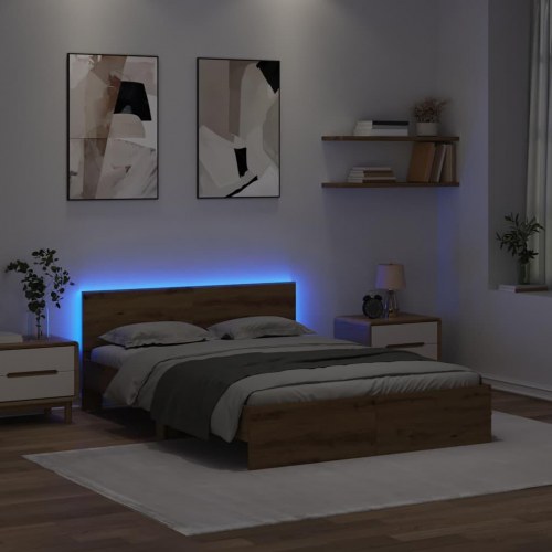 Sengestel med LED og hovedgavl - artisan egetræ, 140 x 190 cm