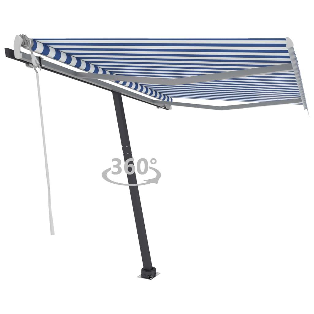 Fritstående markise 300x250 cm manuel betjening blå og hvid