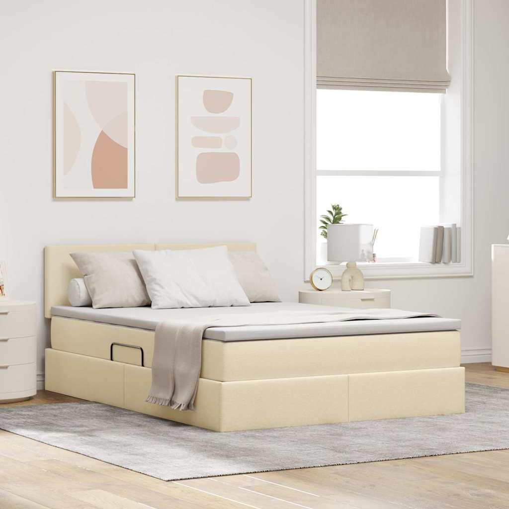 Seng med opbevaring og LED med madras Creme 140 x 200 cm Stof billede