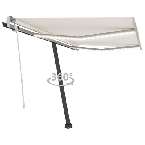 Markise m. LED-lys 300x250 cm manuel betjening cremefarvet