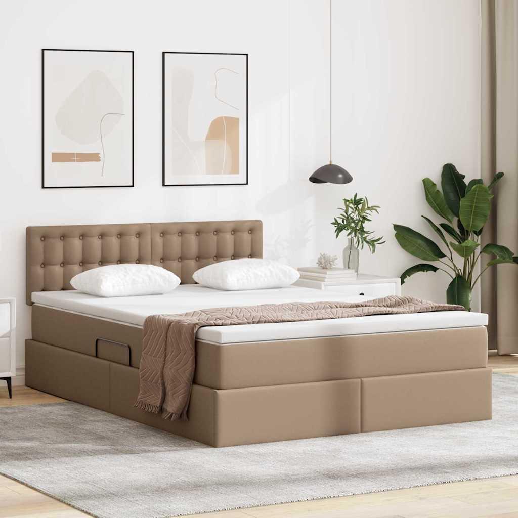 Seng med LED -strimmellys Cappuccino 140 x 200 cm PVC billede