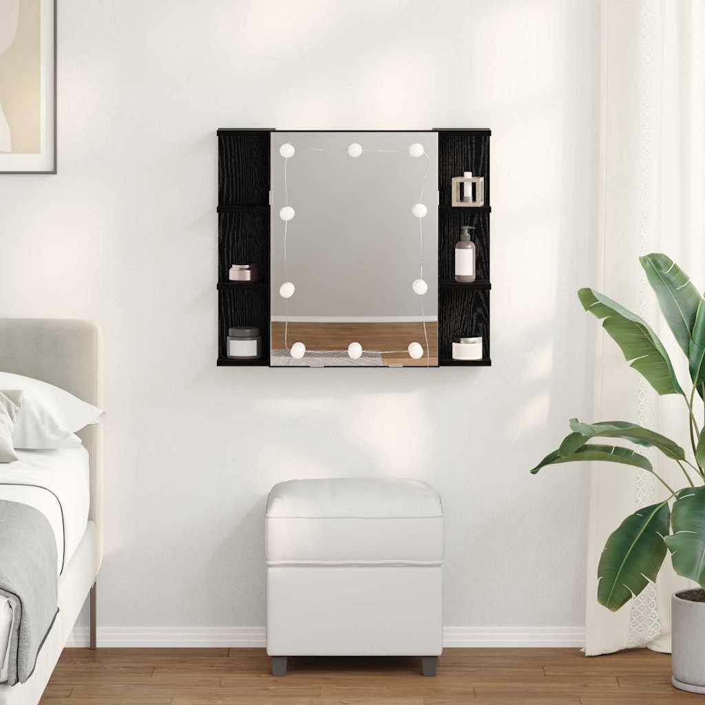 Spejlskab med hylde Sort eg 70 x 16,5 x 60 cm Konstrueret træ billede
