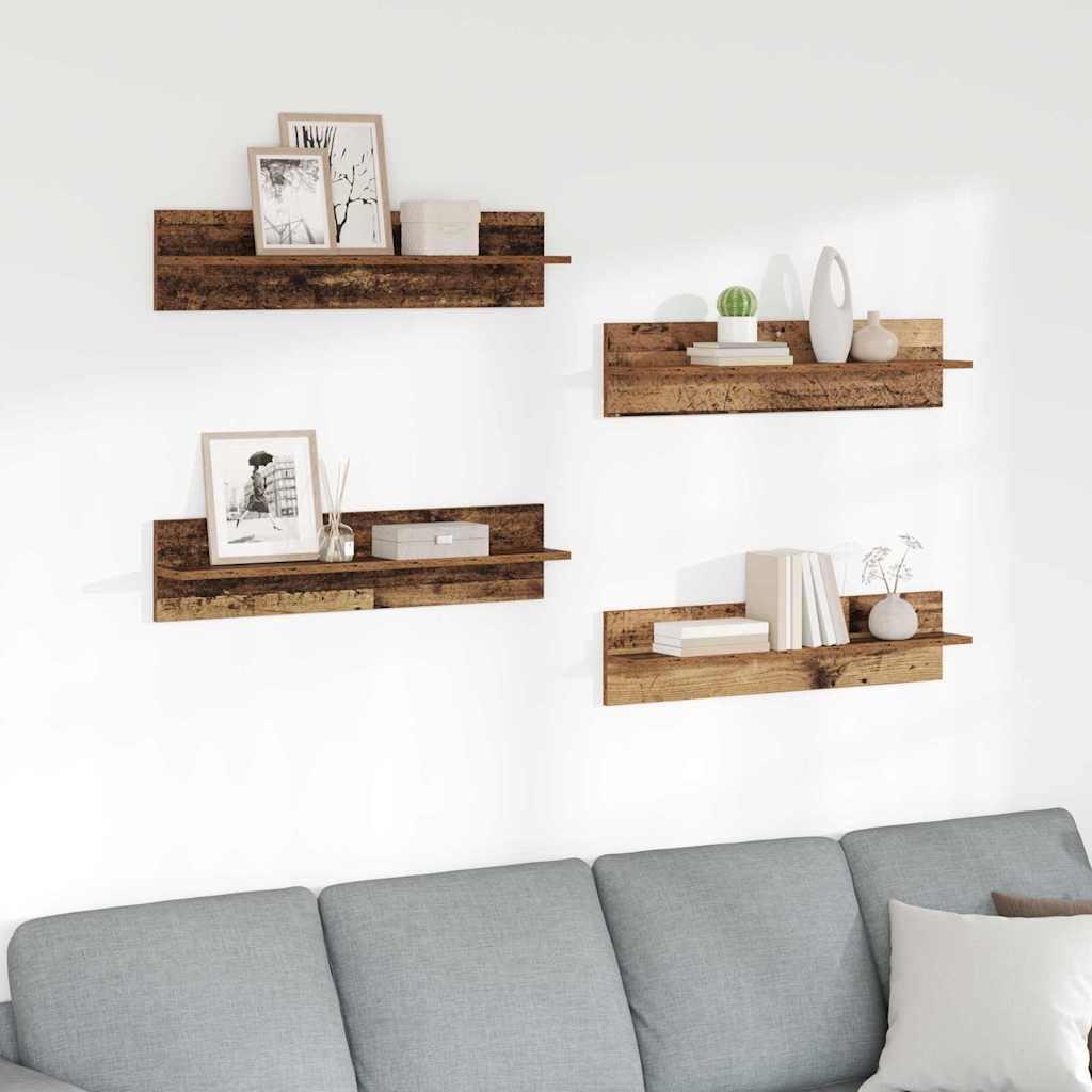 Væghylder 4 stk Gammelt træ 80 x 11,5 x 18 cm Konstrueret træ billede