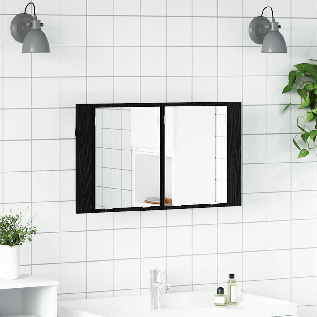 Badeværelsesspejlskab Sort eg 80 x 12 x 45 cm Konstrueret træ billede