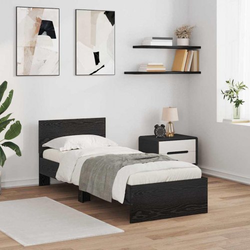 Sengestel med hovedgærde og LED-lys - sort eg, 75 x 190 cm
