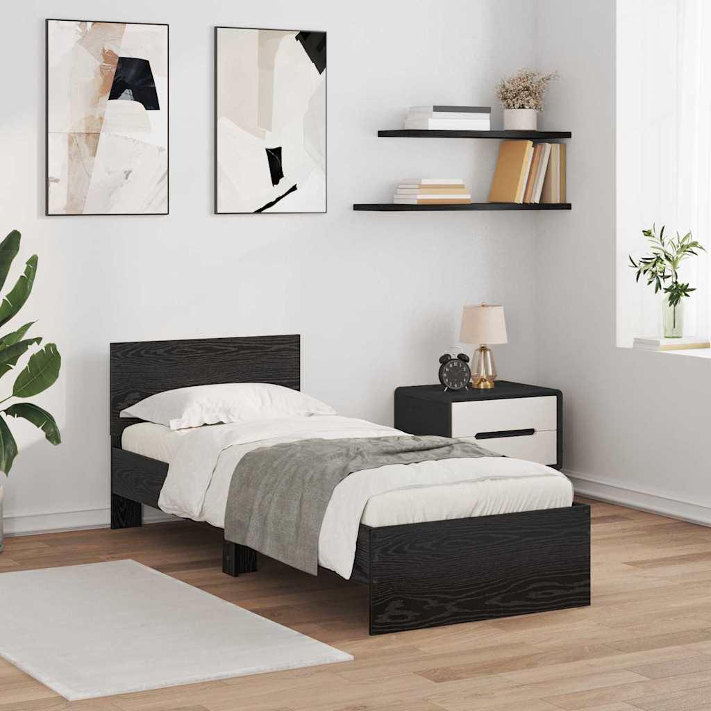 Sengestel med hovedgærde Sort eg 75 x 190 cm Konstrueret træ billede