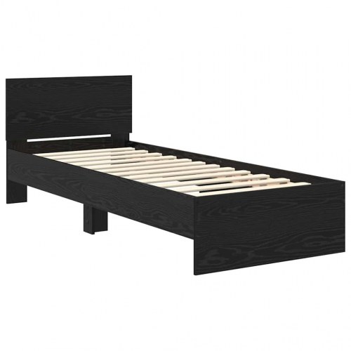 Sengestel med hovedgærde og LED-lys - sort eg, 75 x 190 cm
