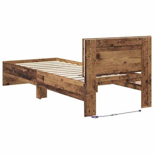 Sengestel med LED og hovedgavl - gammelt træ - 75 x 190 cm