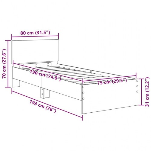 Sengestel med LED og hovedgavl - artisan egetræ - 75 x 190 cm