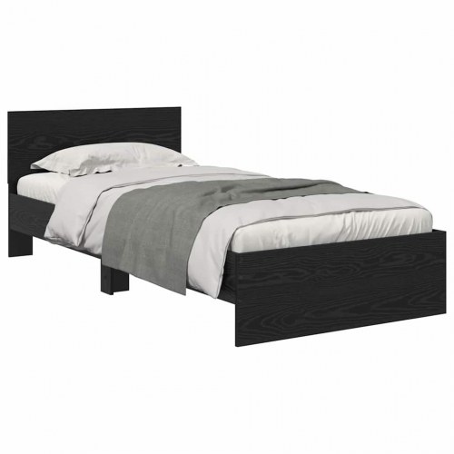 LED-sengestel med hovedgærde - sort eg 90 x 200 cm