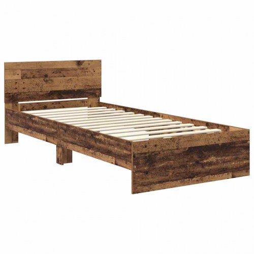 Sengestel med LED og hovedgavl - gammelt træ 90 x 200 cm
