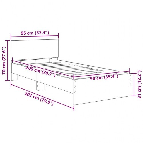 Sengestel med LED og hovedgavl - gammelt træ 90 x 200 cm