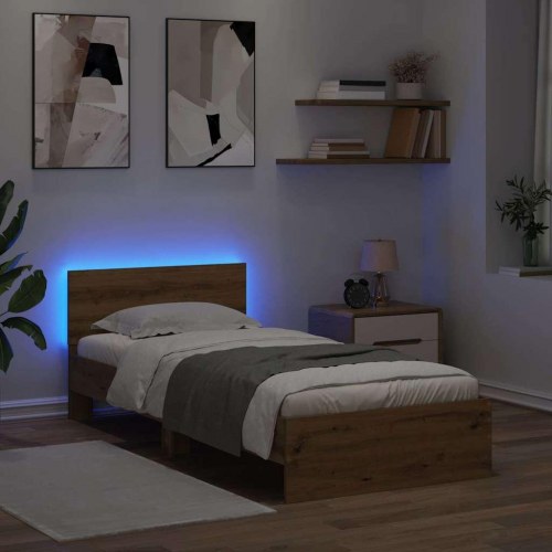 Sengestel med LED og hovedgavl - artisan egetræ 100 x 200 cm