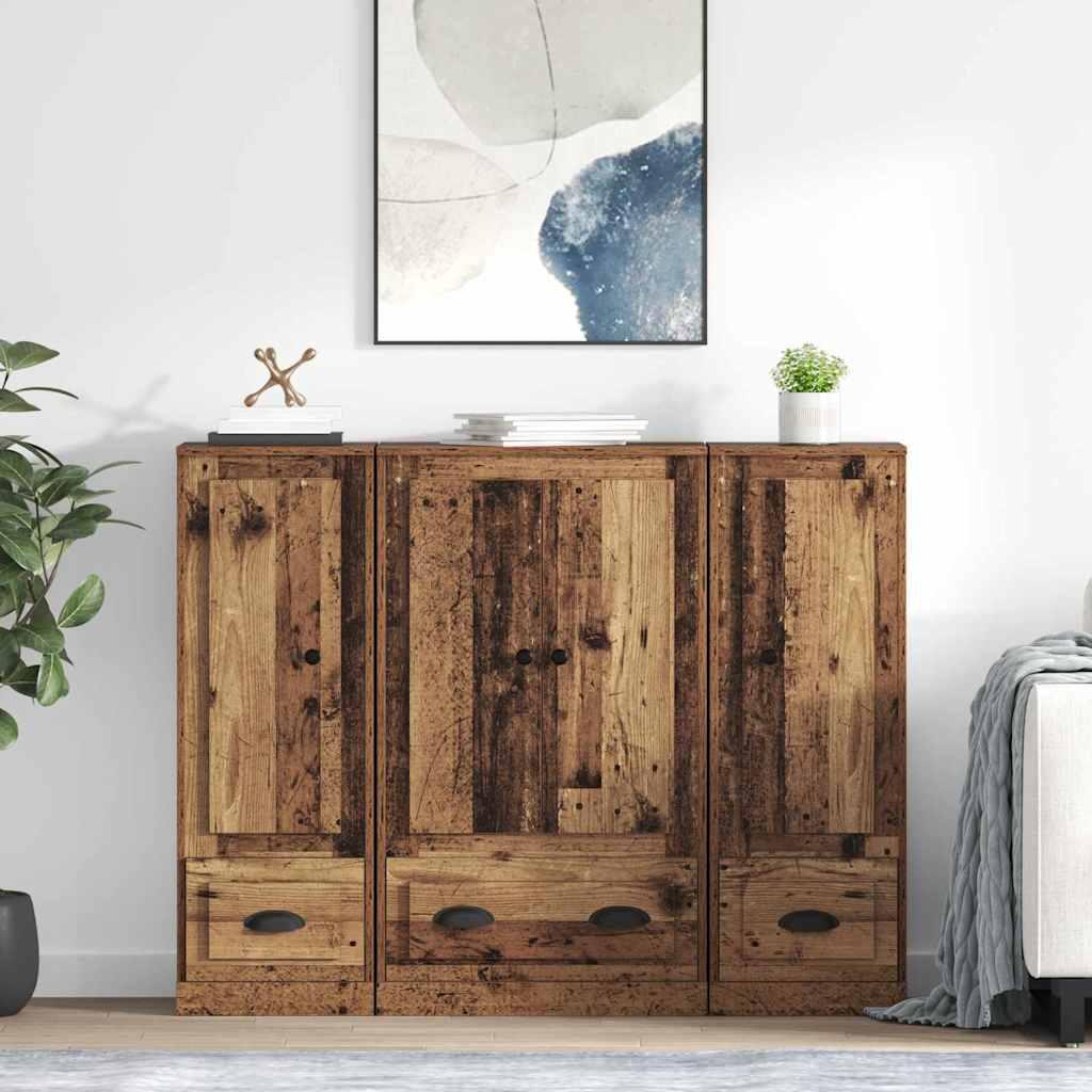 Highboard med skuffe 3 stk Gammelt træ Konstrueret træ billede