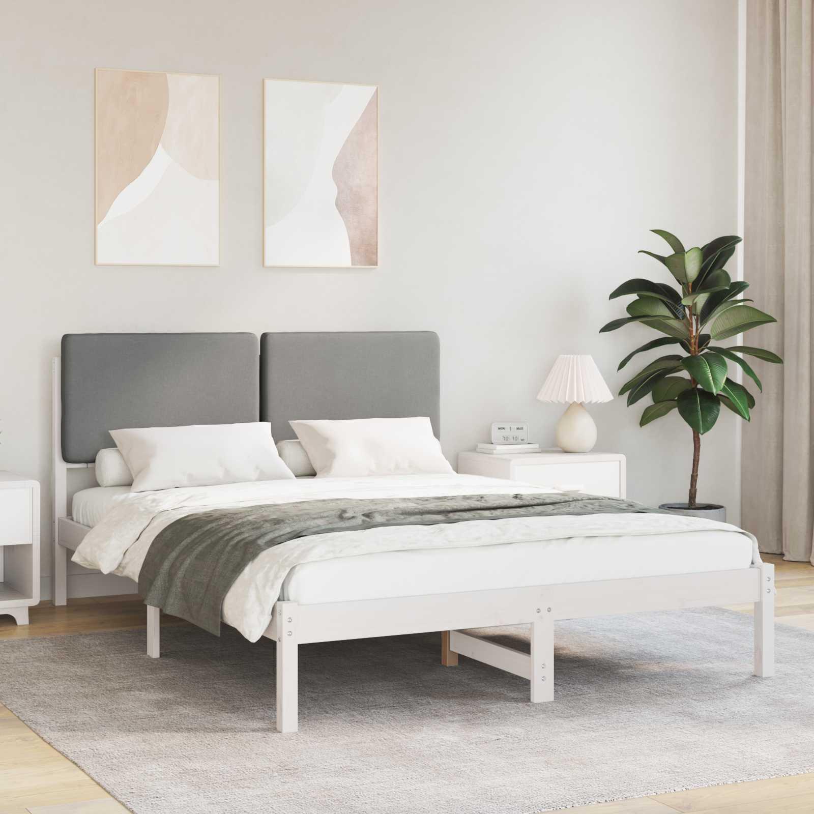 Sengestel med Polstret Hovedgavl Lysegrå 140 x 200 cm billede