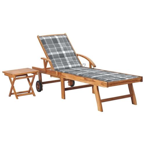 Liggestol med bord og hynde massivt teaktræ