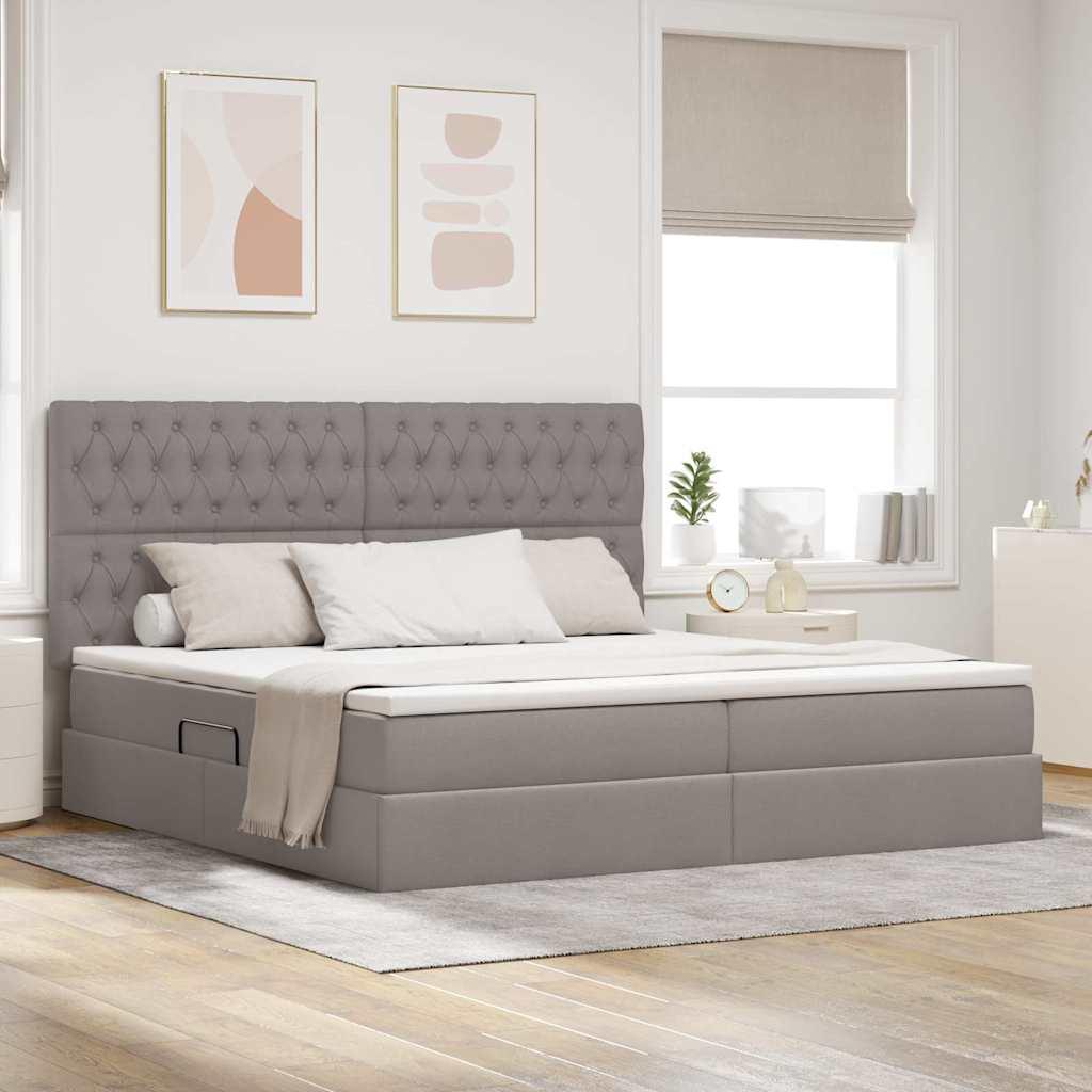 Seng med LED -strimmellys Gråbrun 200 x 200 cm Stof billede