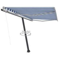 Fritstående markise 300x250 cm automatisk betjening blå og hvid