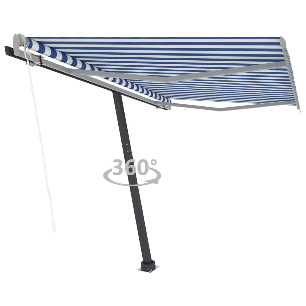 Fritstående markise 300x250 cm automatisk betjening blå og hvid