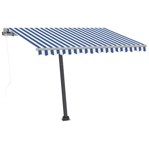 Fritstående markise 300x250 cm automatisk betjening blå og hvid