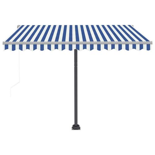 Fritstående markise 300x250 cm automatisk betjening blå og hvid