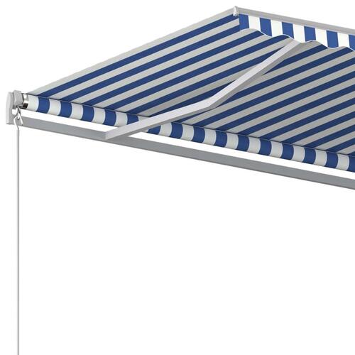 Fritstående markise 300x250 cm automatisk betjening blå og hvid