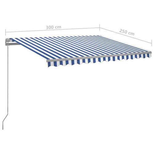 Fritstående markise 300x250 cm automatisk betjening blå og hvid