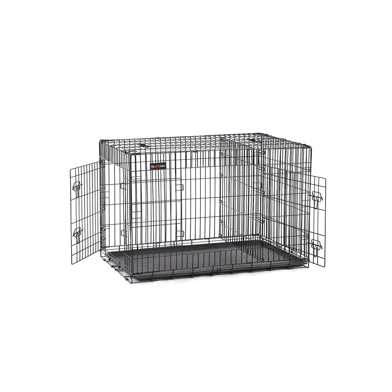 Hundebur med 2 døre FEANDREA, 122 × 74,5 × 80,5 cm, sort