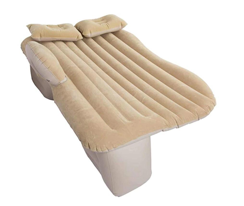 Oppustelig bilmadras med pumpe - beige, 130 × 80 cm billede