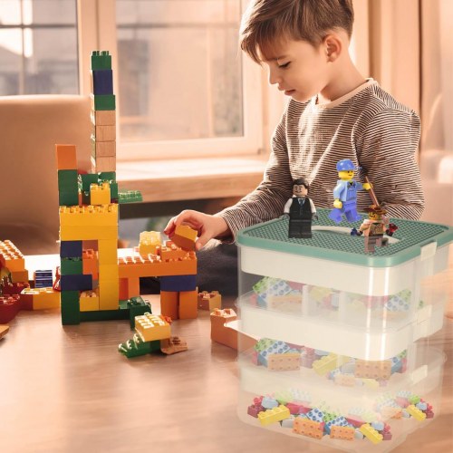 Legetøjsopbevaring med låg – 3 lag, ruminddelt – 21 l