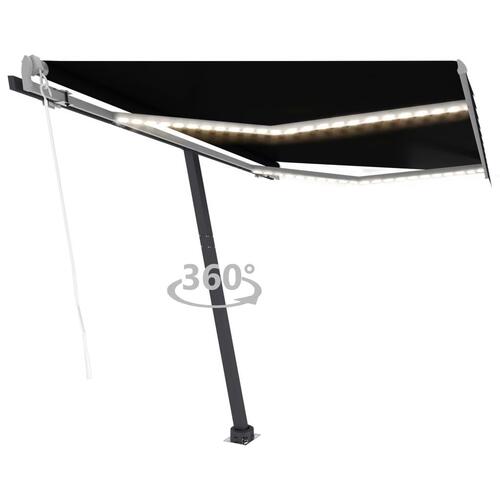 Markise m. LED-lys+vindsensor 300x250 cm automatisk antracitgrå