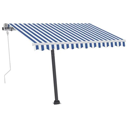 Fritstående markise 350x250 cm manuel betjening blå og hvid