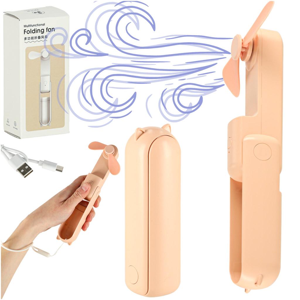 Ventilator bord/mini håndholdt – foldbar USB-blæser med powerbank, pink billede