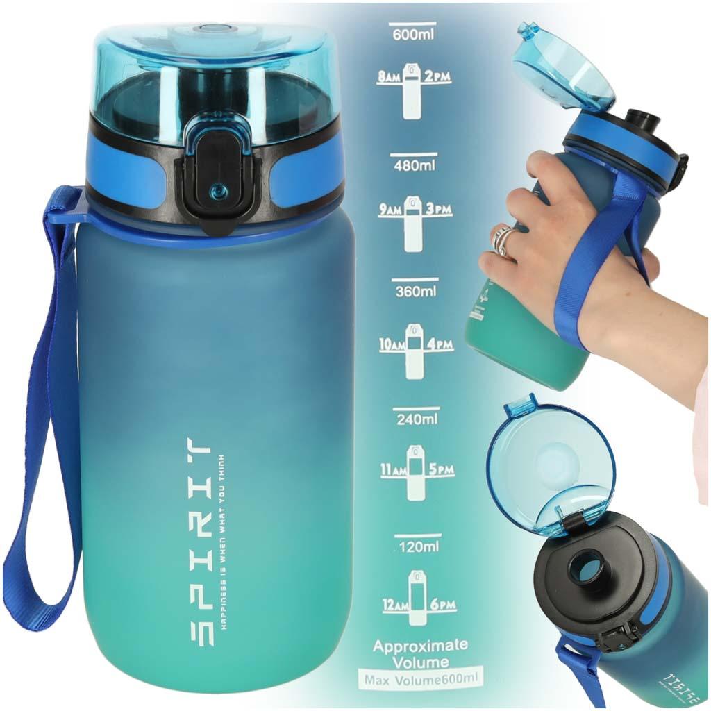 Drikkeflaske med sugerør og håndrem 600 ml - blå/grøn billede