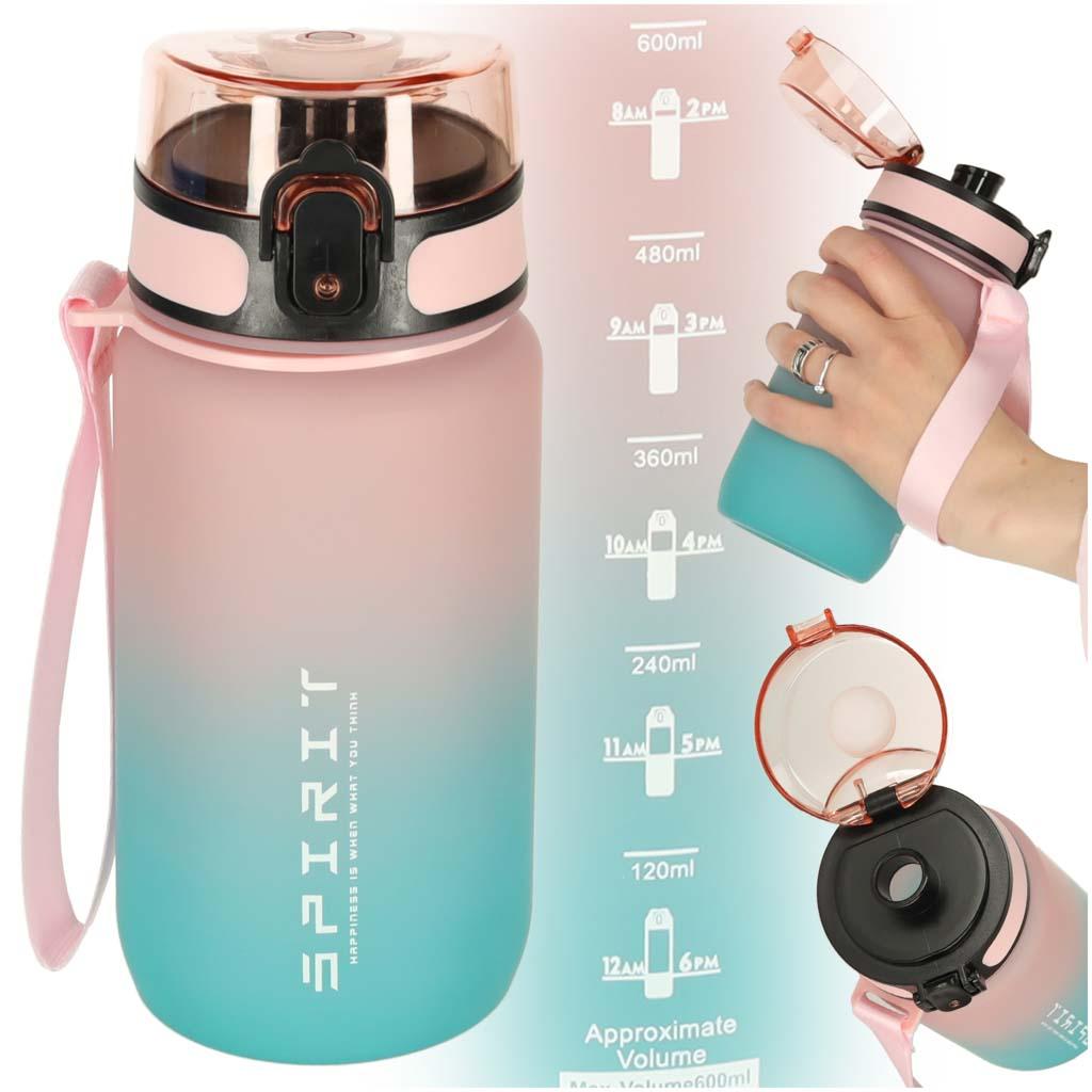Drikkedunk med sugerør og håndledsrem 600 ml - pink/blå billede