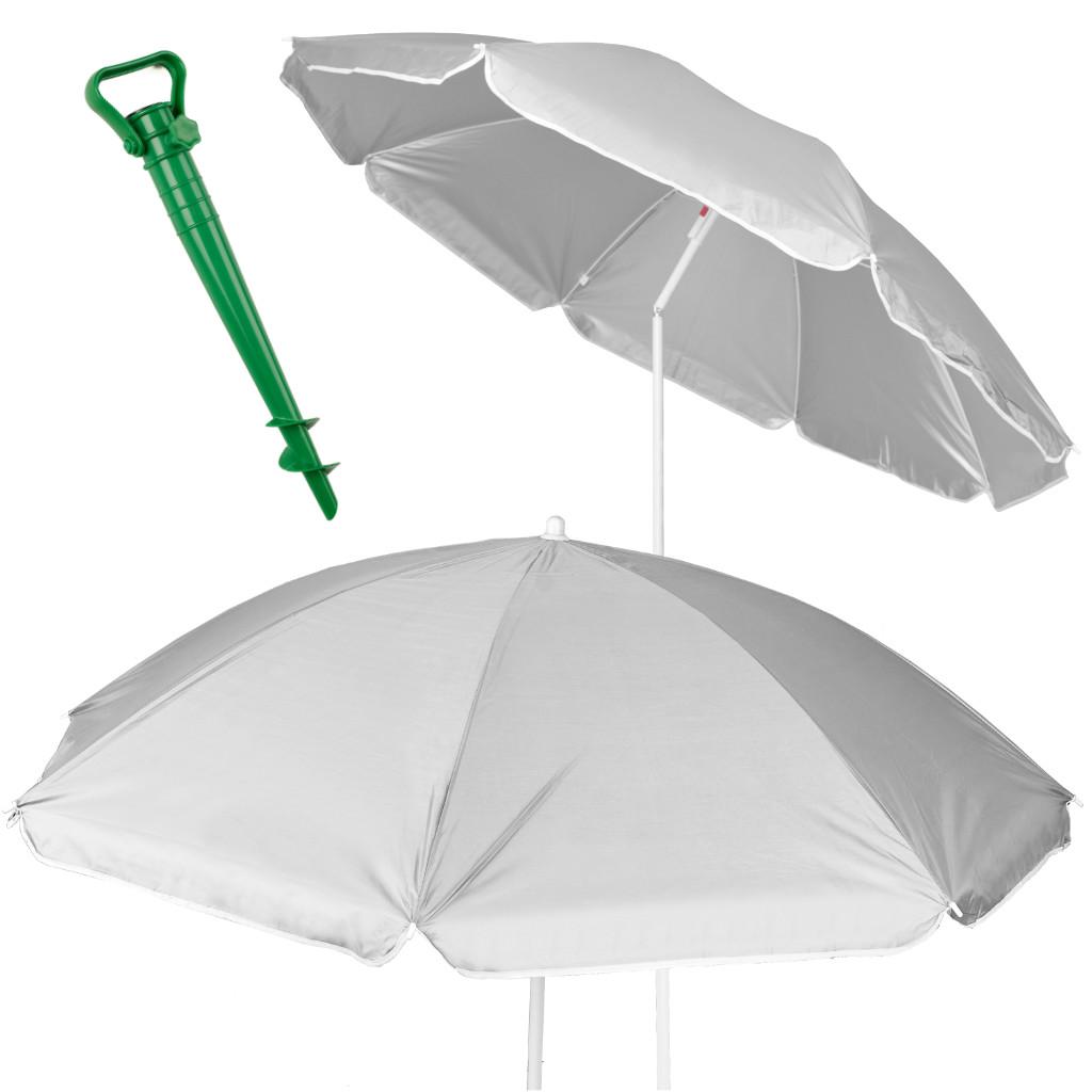 Strandparasol med UV-filter, justerbar og sammenklappelig - 150 cm, grå billede