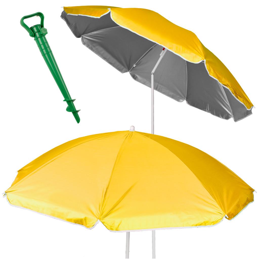 Strandparasol 150 cm med UV-filter - gul, justerbar og sammenklappelig billede